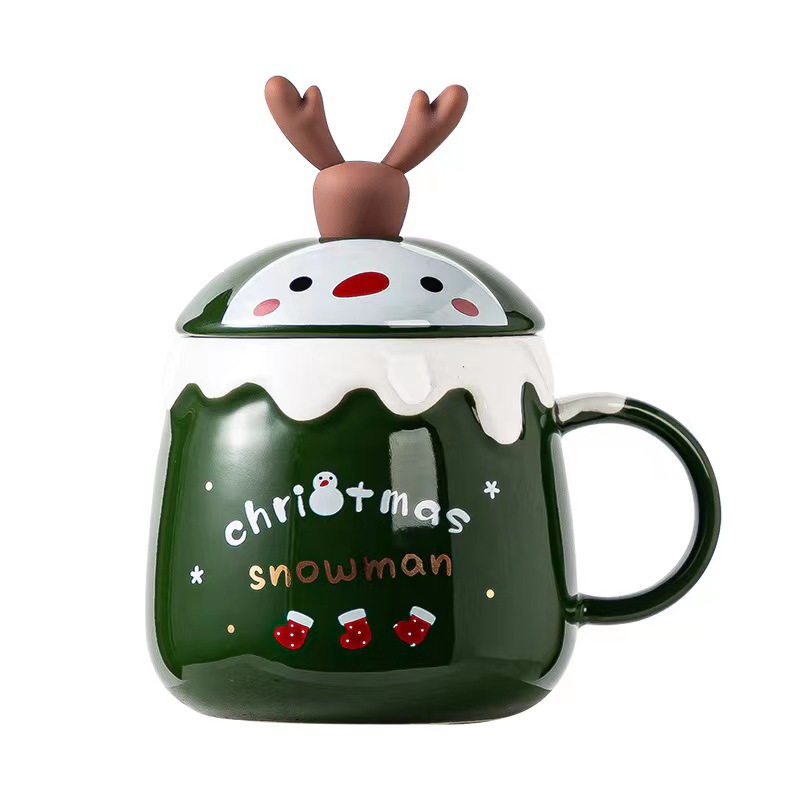 Creative Cute Elk Mug Christmas Gift Ceramic Cup Household with Cover Spoon Office and Dormitory Coffee Cup