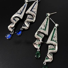 民族风/小众设计复古绸缎款式耳环高级感蓝色绿色气质耳饰925银针