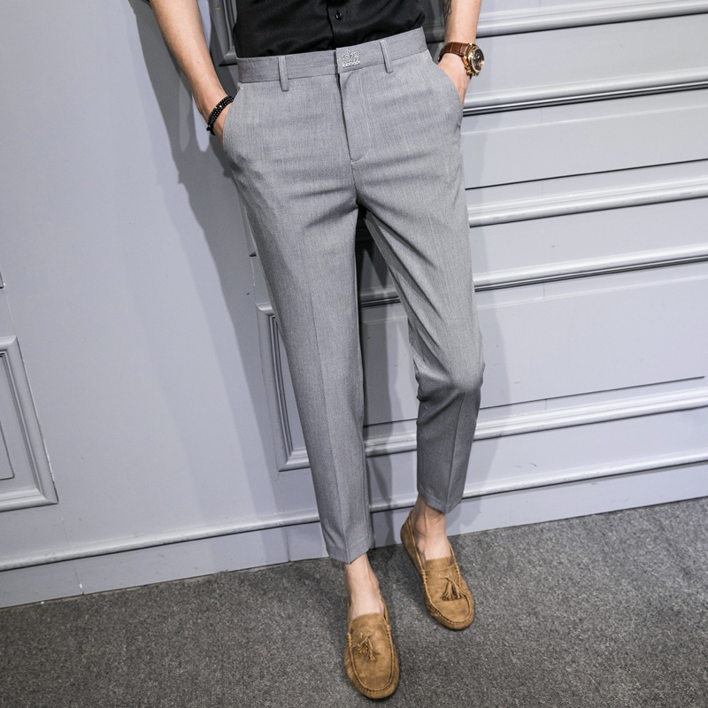 Suit Pants Men's Cropped Pants Suit Pant Business Casual Tappered Straight Suit Pants Korean Style Slim Fit Cropped Trendy Spring