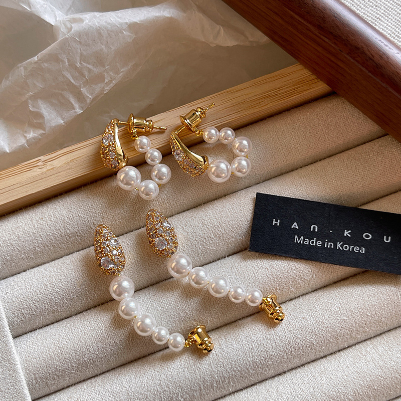 high-grade dual-wear long fringed pearl stud earrings s925 sterling silver needle exquisite micro inlaid zircon snake earrings