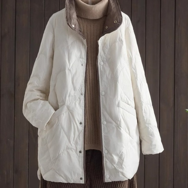 出口尾单减龄轻薄羽绒棉服女冬季中长款菱格立领棉衣外套