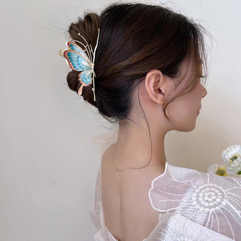 超仙优雅蝴蝶抓夹女夏季古风发夹后脑勺高级感精致鲨鱼夹大号气质