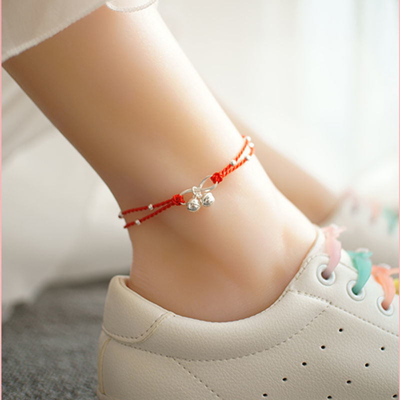 脚链女孩高级感女铃铛简约复古民族风性感会学生韩版脚踝红绳宫铃