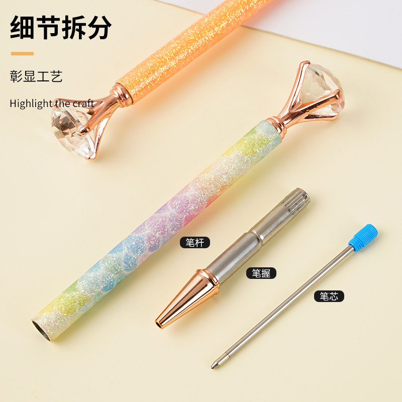 Factory Wholesale Diamond Ballpoint Pen Gold Powder Foreskin Ballpoint Pen Big Diamond Pen Fashion Gift Pen