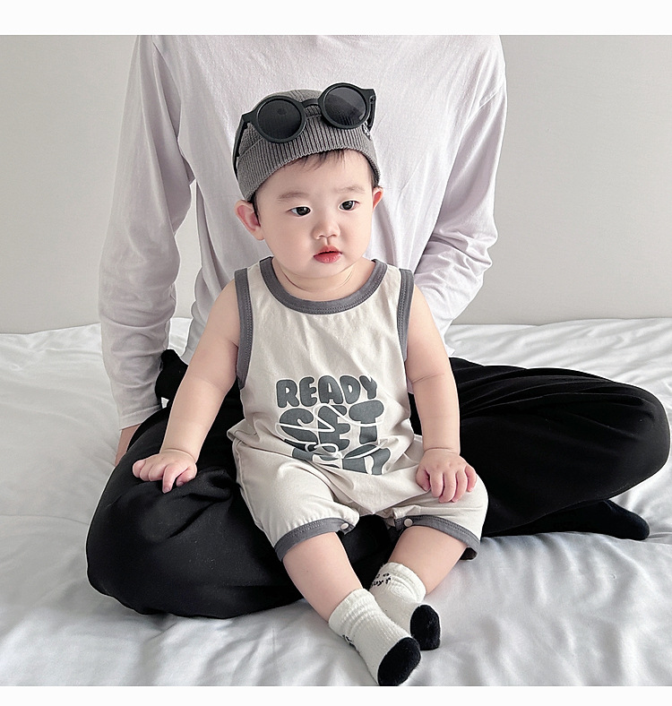 婴幼儿夏季薄款连体衣韩版男宝宝无袖背心字母凉快哈衣新生儿爬服详情15