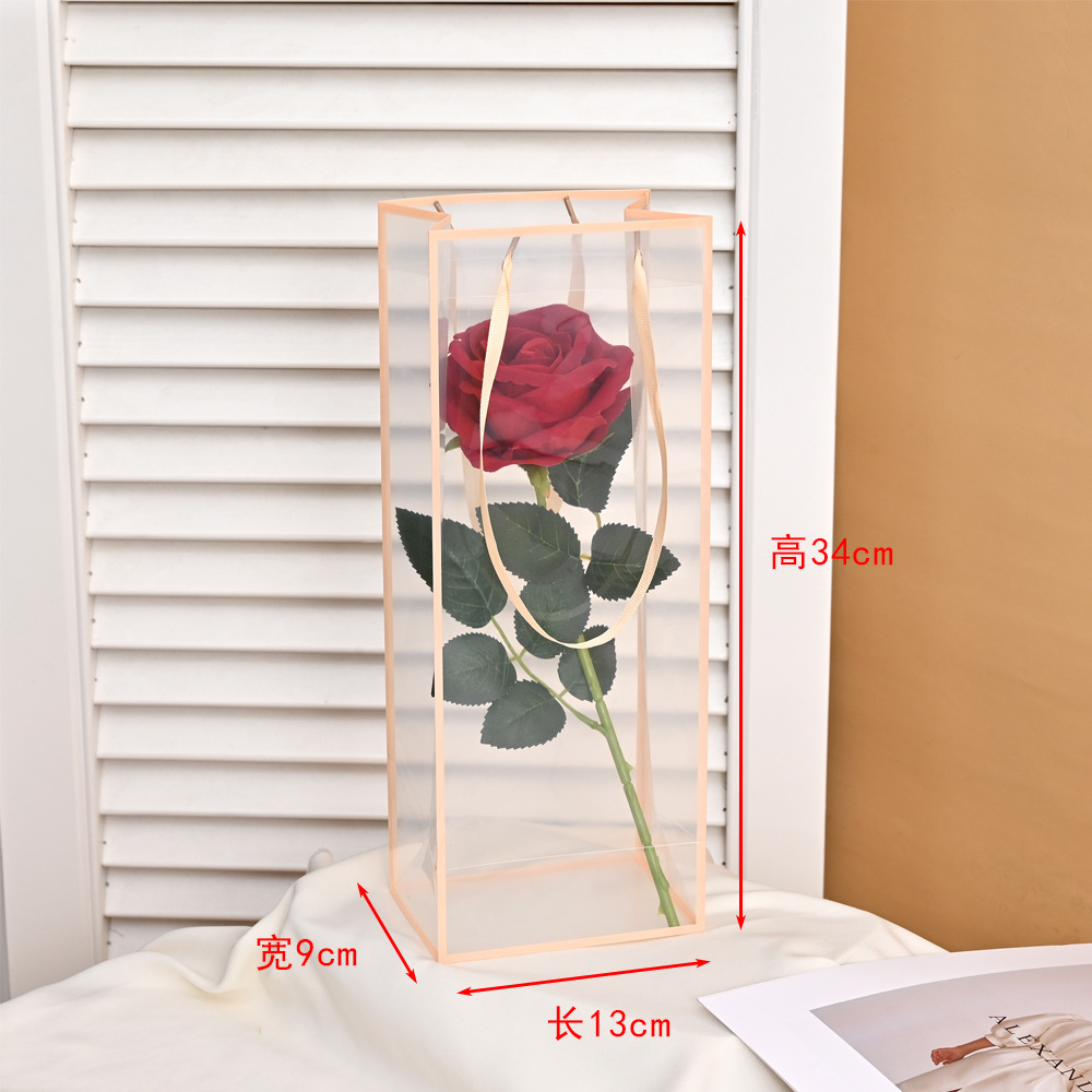 Transparent Window Flower Handbag Valentine's Day Chinese Valentine's Day Flower Gift Bag Bouquet Packaging Handbag with Hand Gift Bag