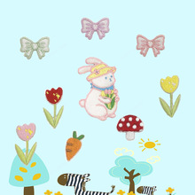 自粘可爱毛绒小兔刺绣布贴花朵包包笔记本平板DIY装饰贴服装辅料