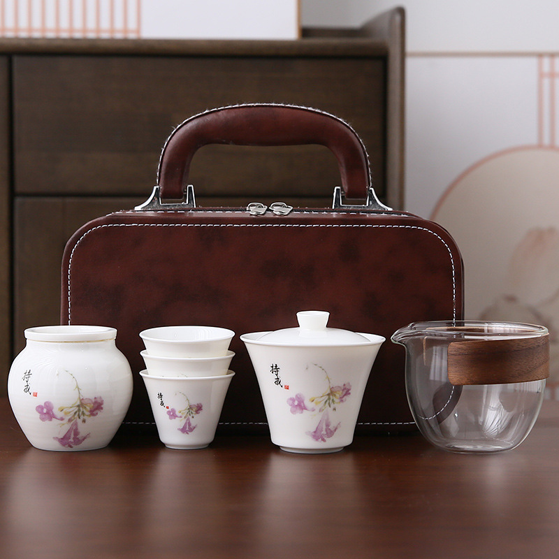 Travel Tea Set White Jade White Porcelain Set Kung Fu Tea Set Outdoor Camping Quick Cup Holiday Company Business Gifts