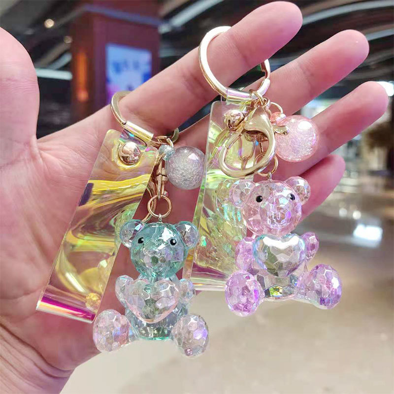 爱心水晶小熊钥匙链卡通亚克力钥匙挂件包包挂饰汽车小饰品钥匙扣