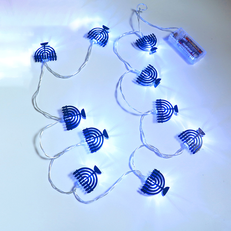 新品光明节九头烛台LED灯串烛光节装饰彩灯六芒星电池款跨境现货