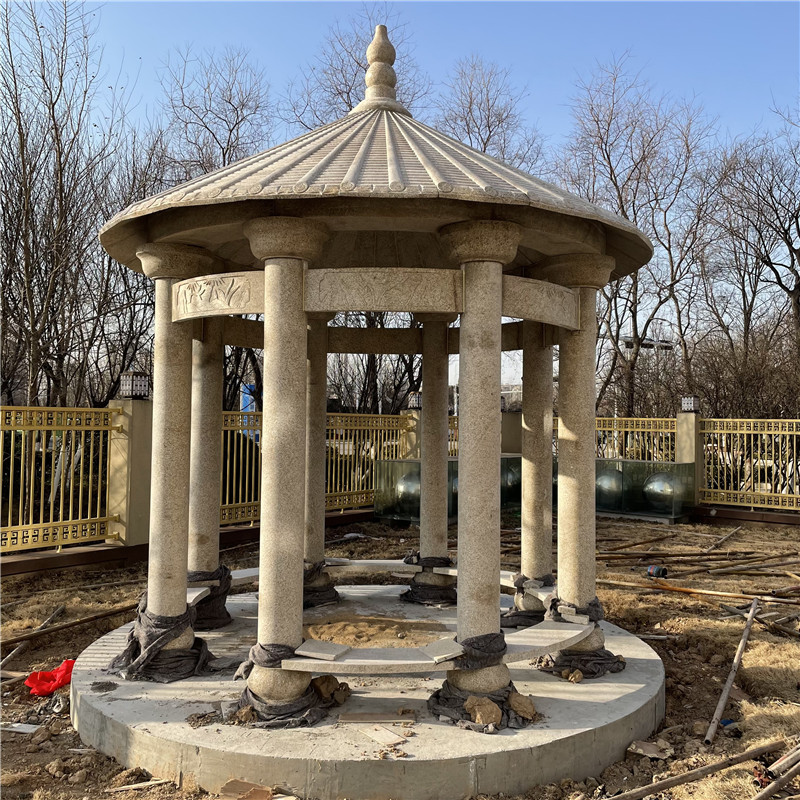 供应石雕凉亭 公园园林摆放欧式花岗岩石亭子 户外圆顶石雕凉亭
