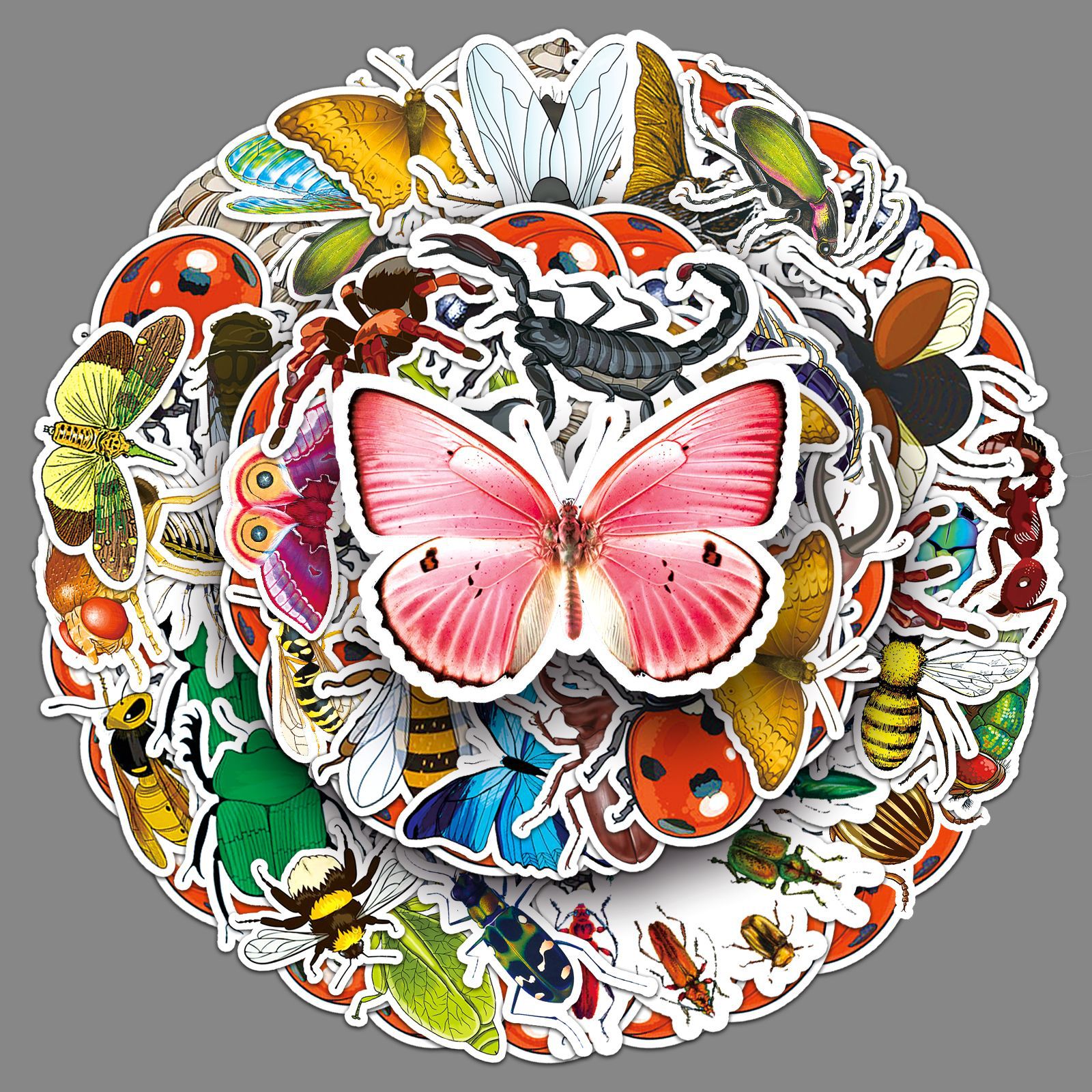 60张昆虫涂鸦个性跨境蜜蜂瓢虫咕卡创意装饰手机壳行李箱贴纸防水