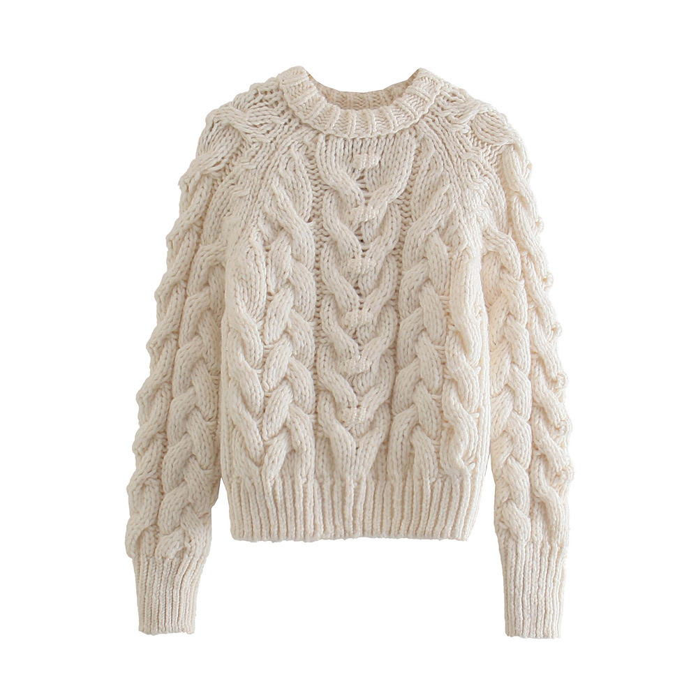 2021年冬季新款欧美风八股编麻花纹理套头针织衫毛衣3859128