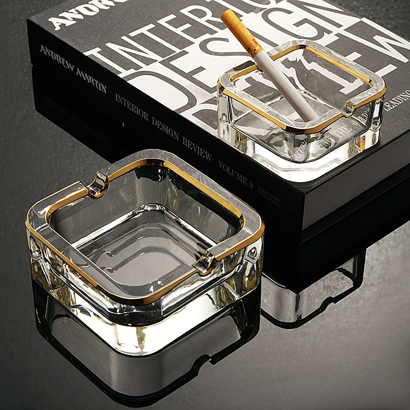 d7k9批发简约现代轻奢透明水晶玻璃烟灰缸办公室酒店商用方形烟缸