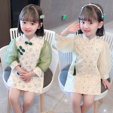 儿童旗袍春季新品女童中国风蕾丝泡泡袖连衣裙公主改良汉服演出服