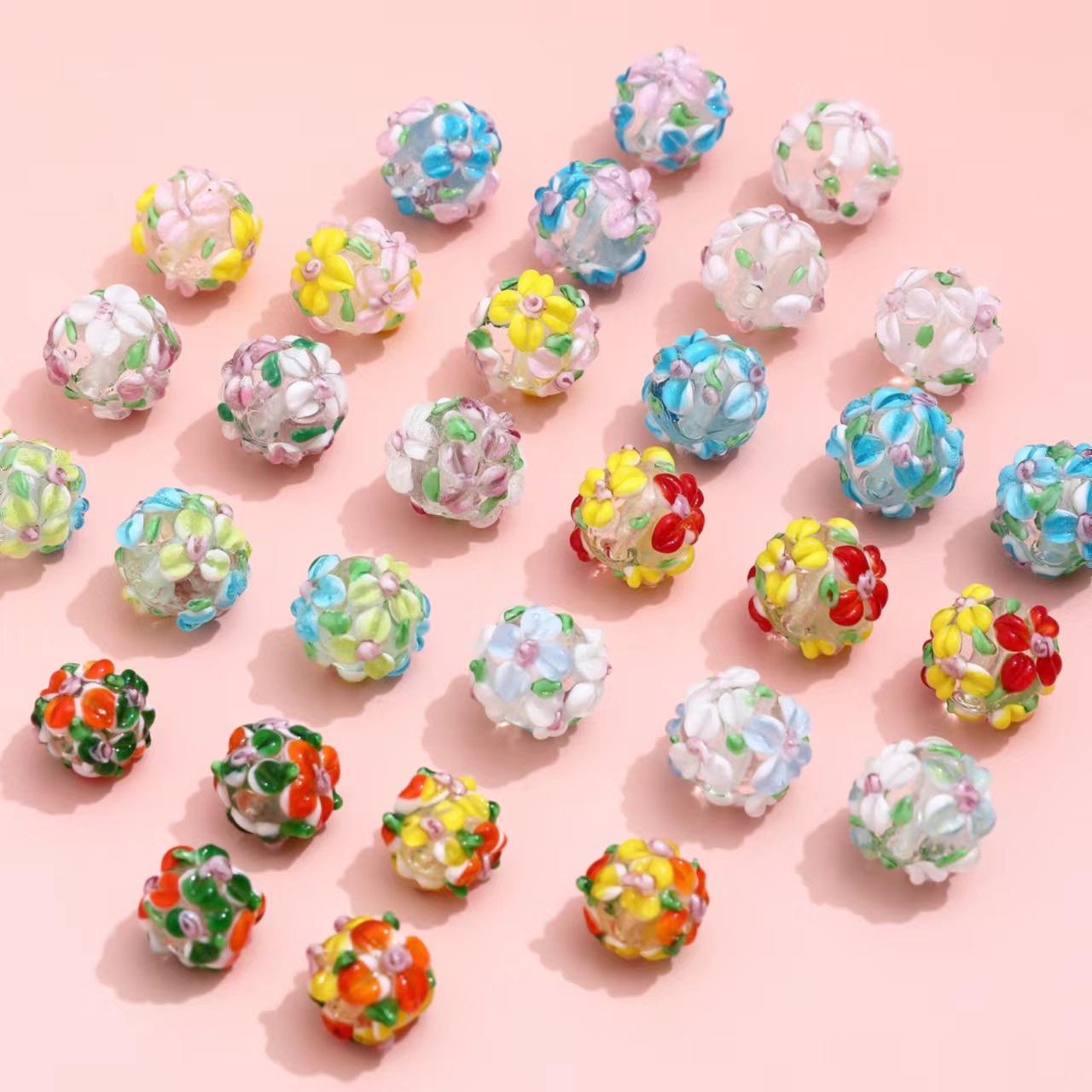 2023 Three-Dimensional Flower Leaves Glass Beads Straight Hole DIY Handmade Beaded Loose Beads Earrings Ornament Accessories