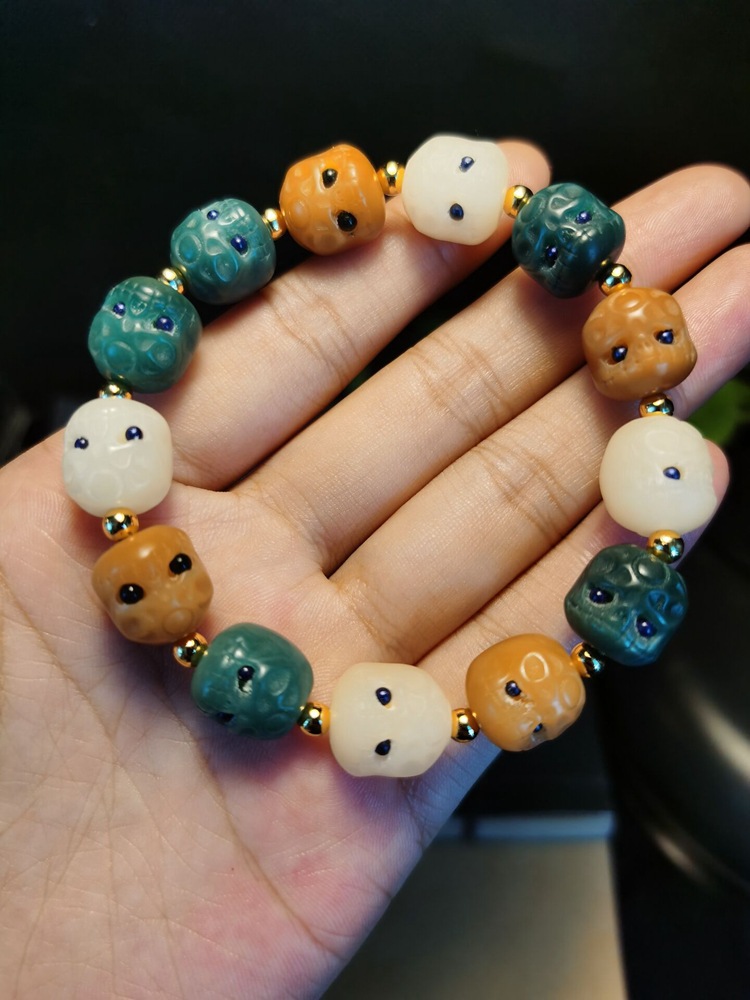 抖音直播菩提根呆呆团阴皮绿菩提根雕刻阿呆多宝菩提手链男女手串