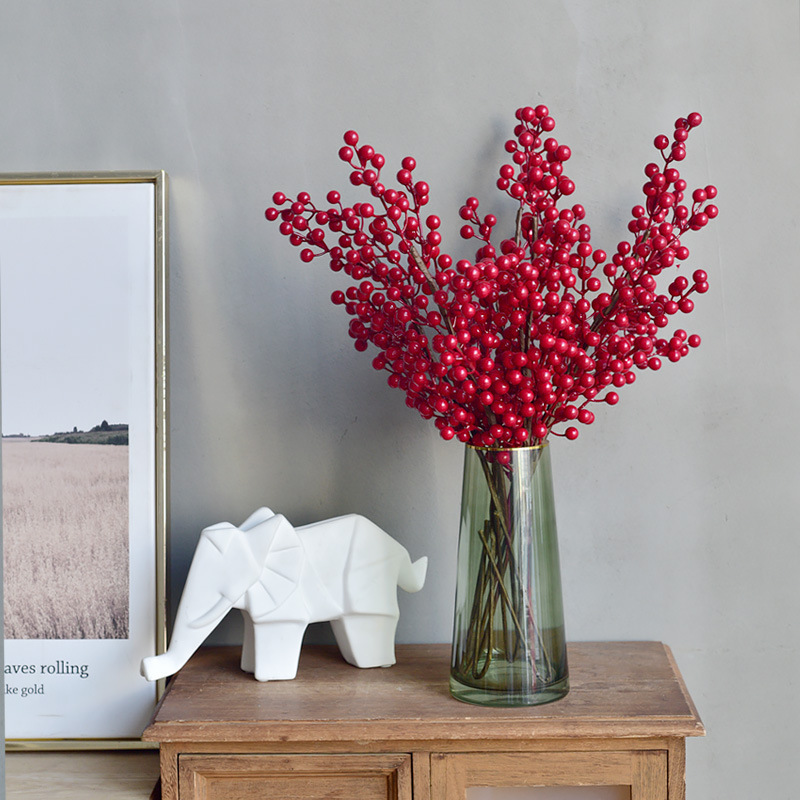 发财果新年装饰家用室内干花仿真插花束摆设红果子冬青果假花装饰