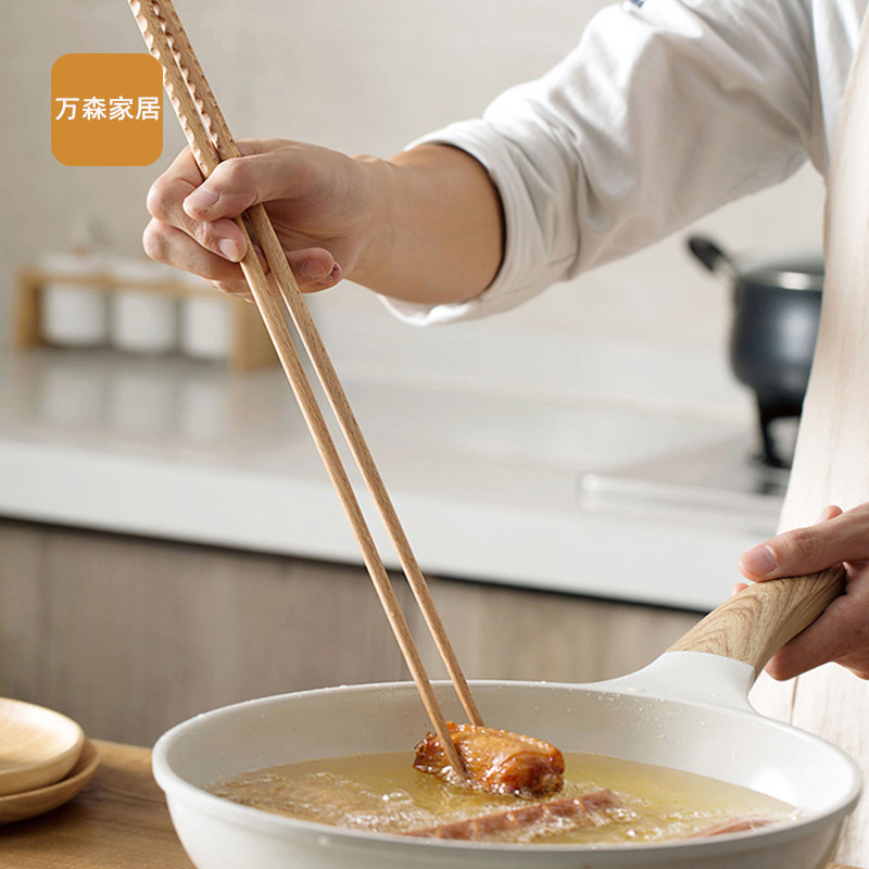 wholesale new beech lengthened hot pot fried chopsticks household japanese non-slip noodle chopsticks kitchen solid wood chopsticks