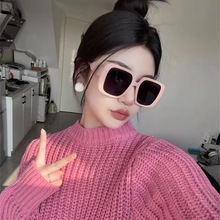 韩系少女裸粉色复古大方框圆脸显瘦太阳眼镜2023新款网红墨镜高级