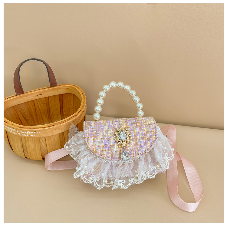 Fashion Children's Classic Style Pearl Tote Bag Western Style All-Matching Trendy One-Shoulder Crossbody Bag Girls' Coin Purse