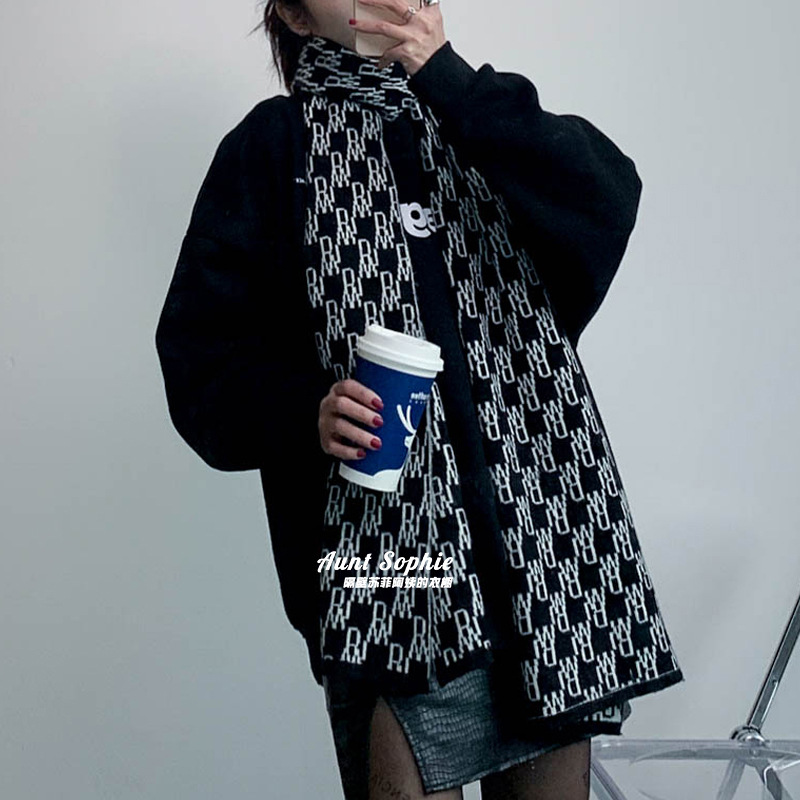 过验区别市场】we11done围巾女welldone羊毛针织双面满印围脖