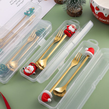 Q圣诞节甜品勺叉套装 可爱公仔勺子卡通餐具水果叉便携咖啡勺