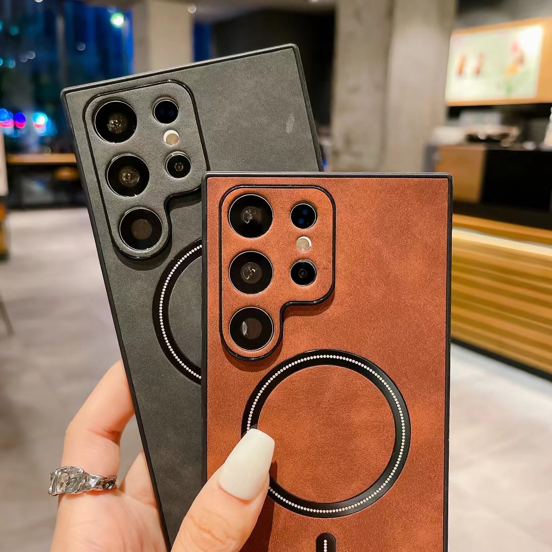 磁吸皮纹防摔保护套适用三星 S25Ultra EdgeS24FE321Note20手机壳