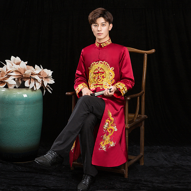 新郎秀禾服男装中式婚服唐装男中国风古装男士马褂龙凤褂敬酒服夏
