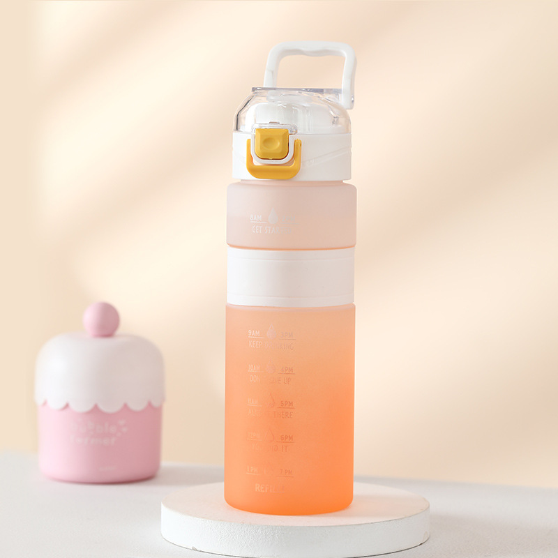 2022 New Online Red High-Looking Gradient Girl Drinking Bottle Portable Sports Fitness Plastic Minimalist Kettle with Lid