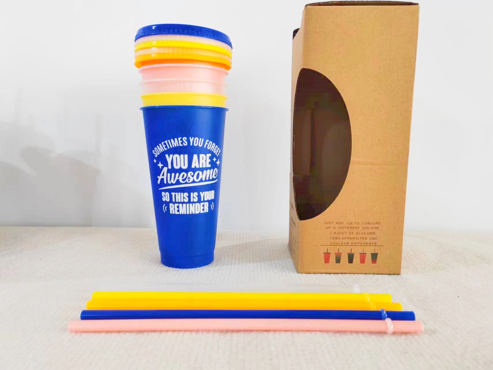 Amazon Popular Colorful Multi-Color Single Layer 710M Large Capacity Pp Plastic Straw Cup Fashion Water Cup Wholesale