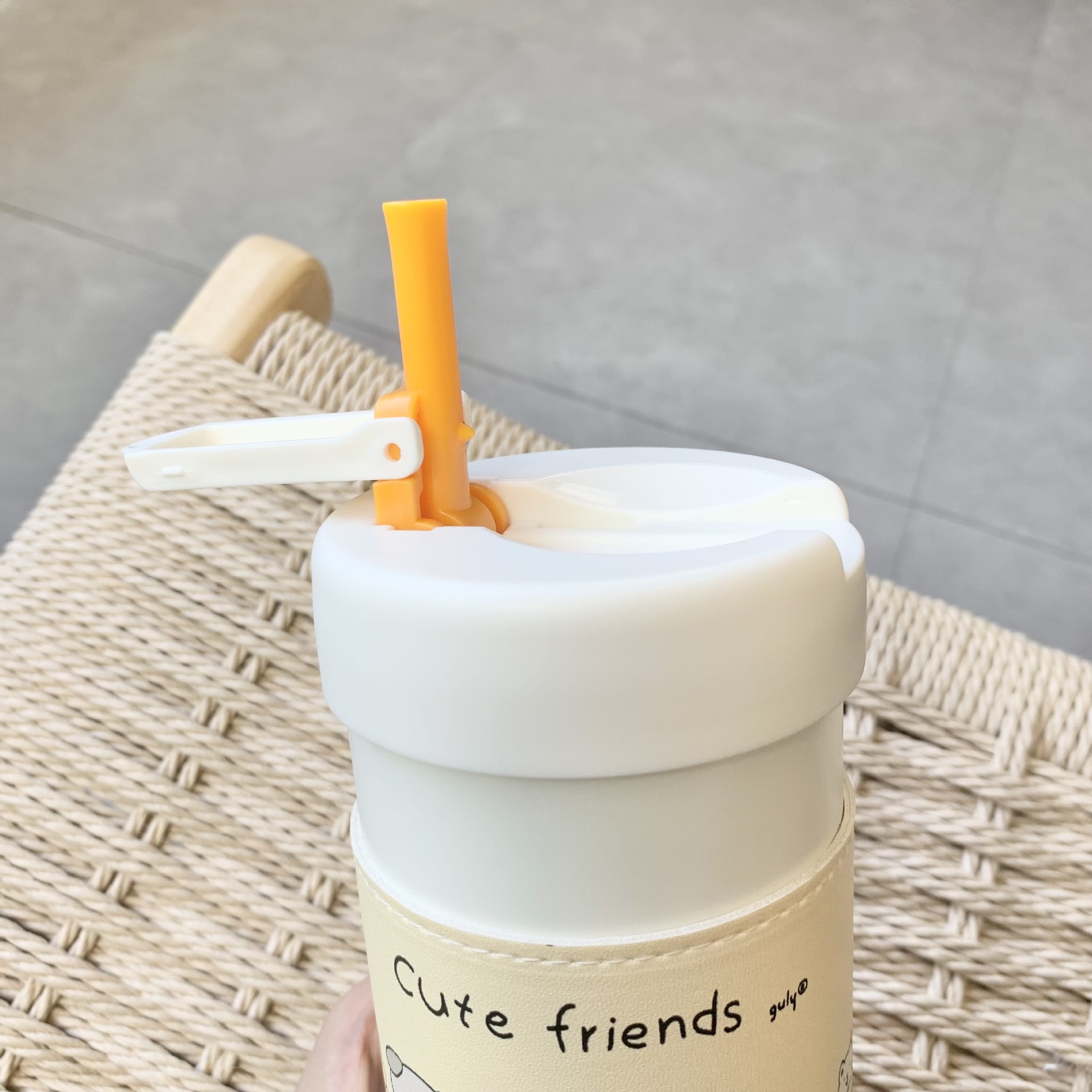 Cute Scented Tea Thermos Cup Straw Cup Stainless Steel Cup Leather Cover High-Grade Cup with Scented Tea Tea Compartment