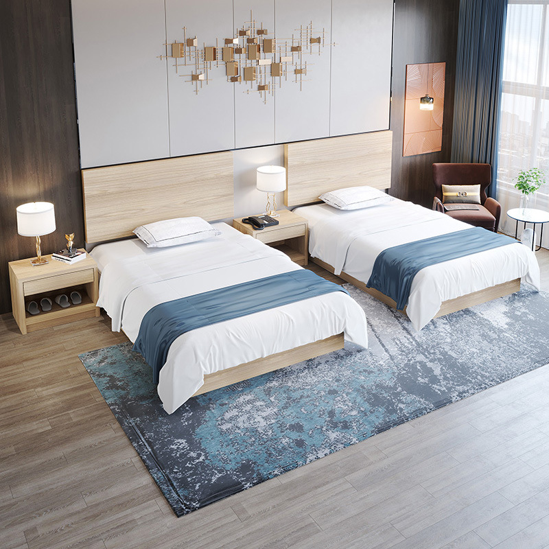 简约实木民宿床客栈山庄床公寓床酒店标间全套双人定制宾馆家具床