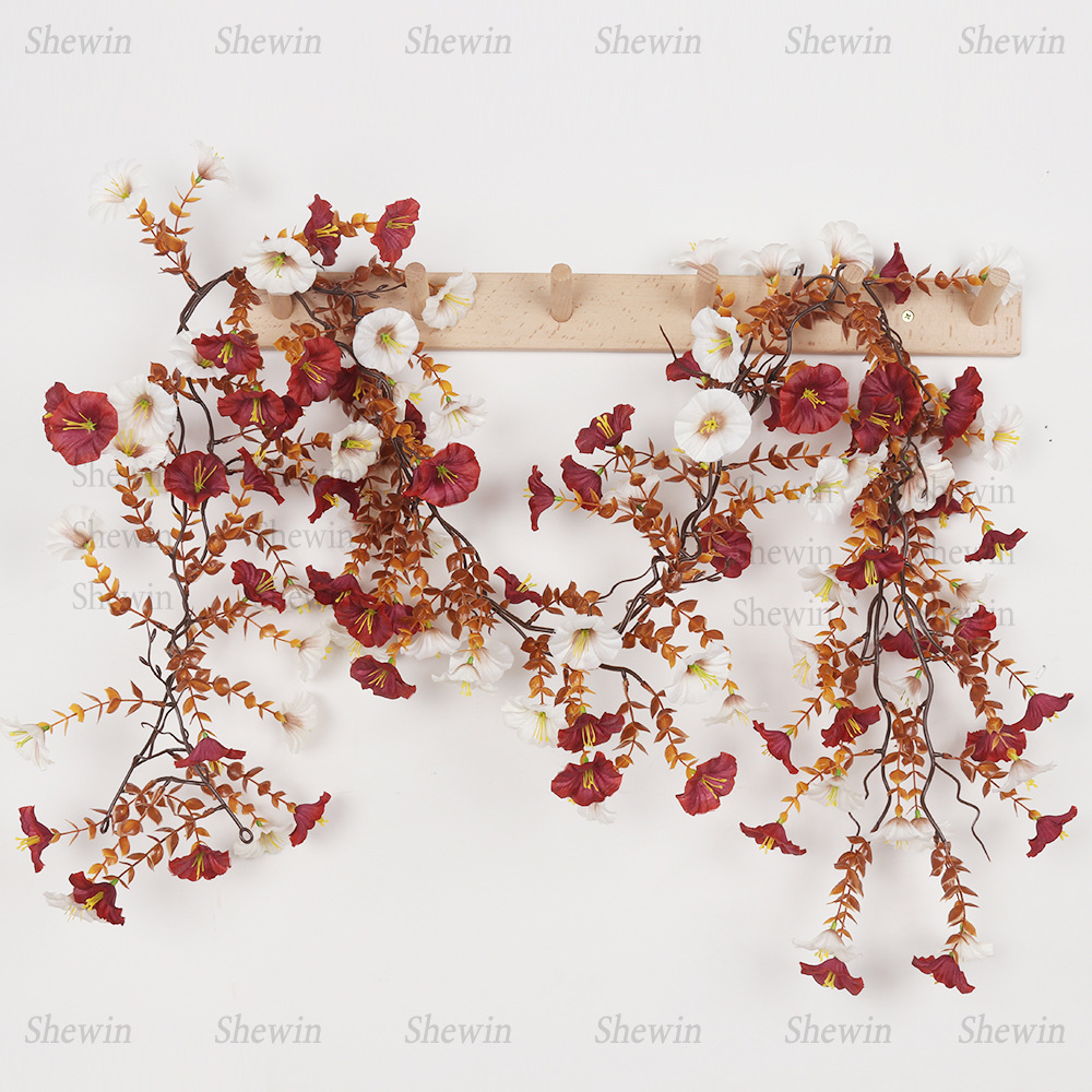 现货秋色牵牛花仿真藤条 跨境假花藤蔓万圣节圣诞节仿真花装饰品