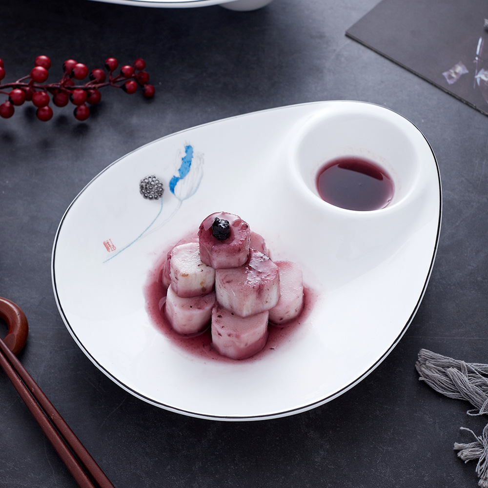 饺子盘子带醋碟碗酒店意境菜创意餐具家用2022新款吃虾凉菜盘