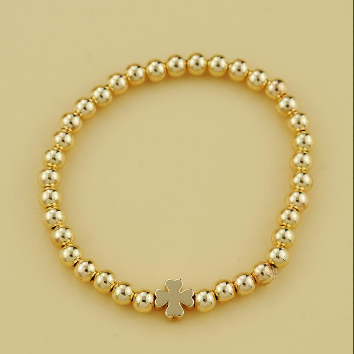 亚马逊专供手链金色纯铜材质电商串珠手镯饰品配饰四叶草简约百搭