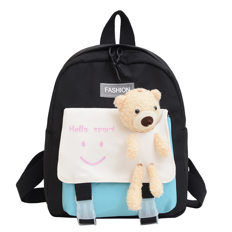 Children's Simplicity Bear Schoolbag 2023 New Fashion Color Contrast Primary School Backpack Cute Baby Kindergarten Backpack