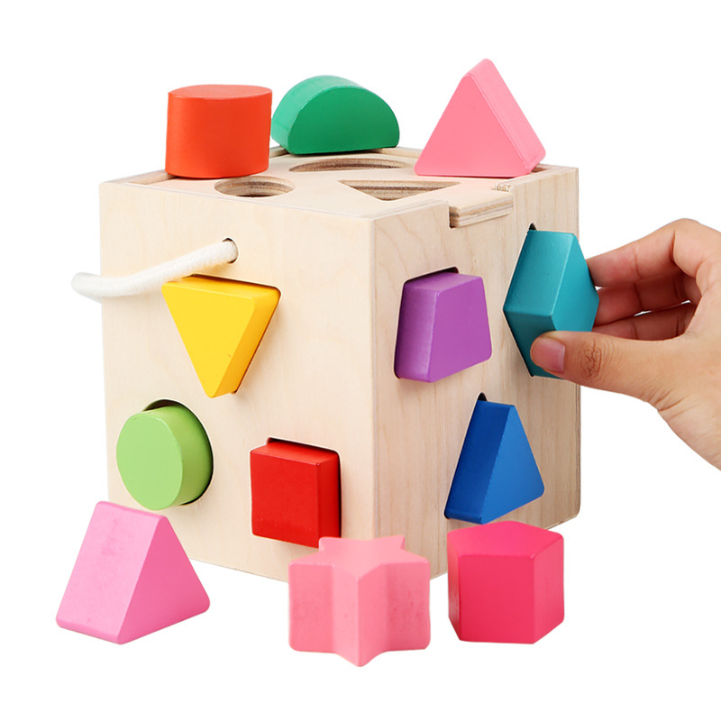 13-Hole Wooden Intelligence Box Children's Toy Wooden 13-Hole Matching Shape Matching Enlightenment Building Blocks Factory Direct Sales