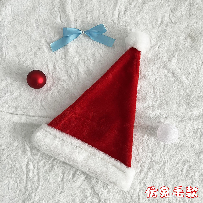 Hot Sale Christmas Decorations Red Adult and Children plus-Sized Thickened and Densely Woven Plush Christmas Hat Wholesale