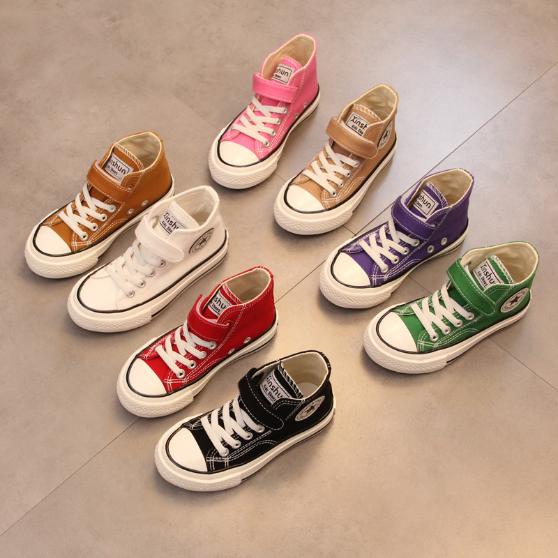 儿童帆布鞋高帮小孩板鞋女童布鞋2024新款男童鞋子春秋款休闲白鞋