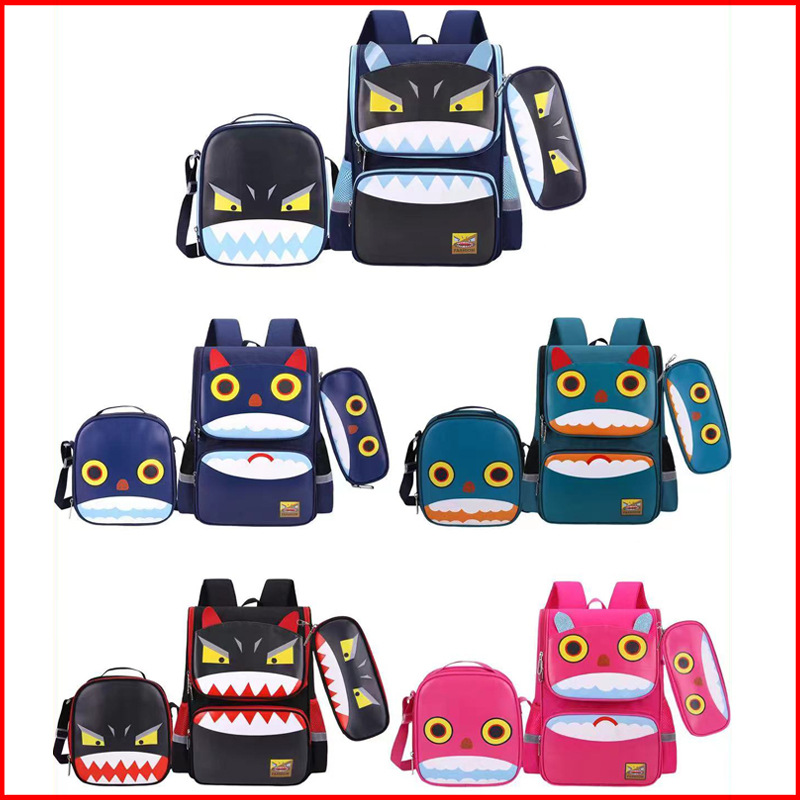 Fashion Three-Piece Set Student Schoolbag Boys and Girls Cross-Border Shoulder Large Capacity Spine Protection Backpack