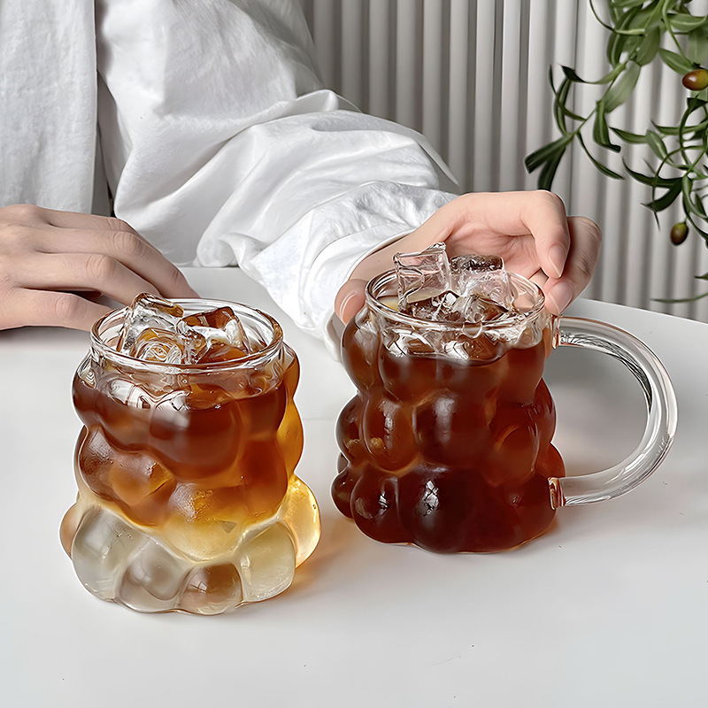 创意ins风葡萄造型玻璃杯咖啡杯高硼硅带把牛奶拿铁杯水杯果汁杯