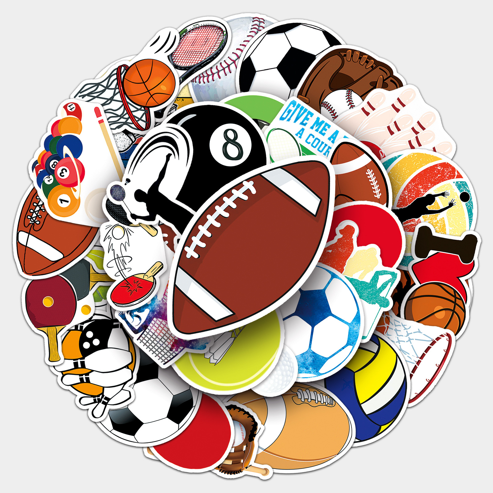 50张混合球类个性跨境热卖体育运动橄榄球装饰水杯行李箱涂鸦贴纸