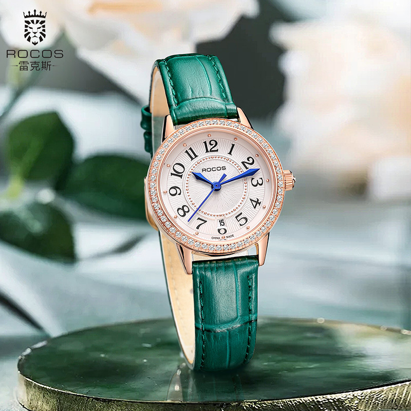 雷克斯rocos品牌方r0259女士手表绿色新款潮流时尚小表盘抖音快手