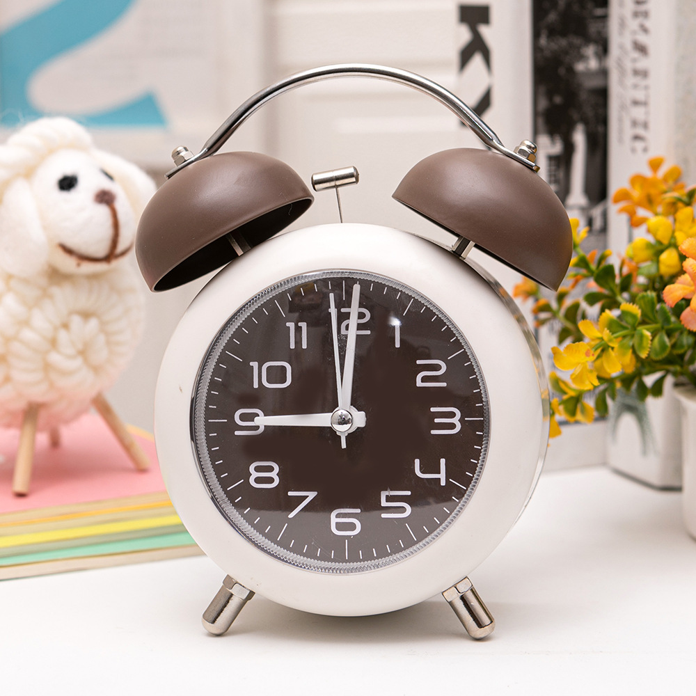 新款简约数字4寸打铃闹钟静音带灯金属铃铛 儿童学生床头叫醒闹表