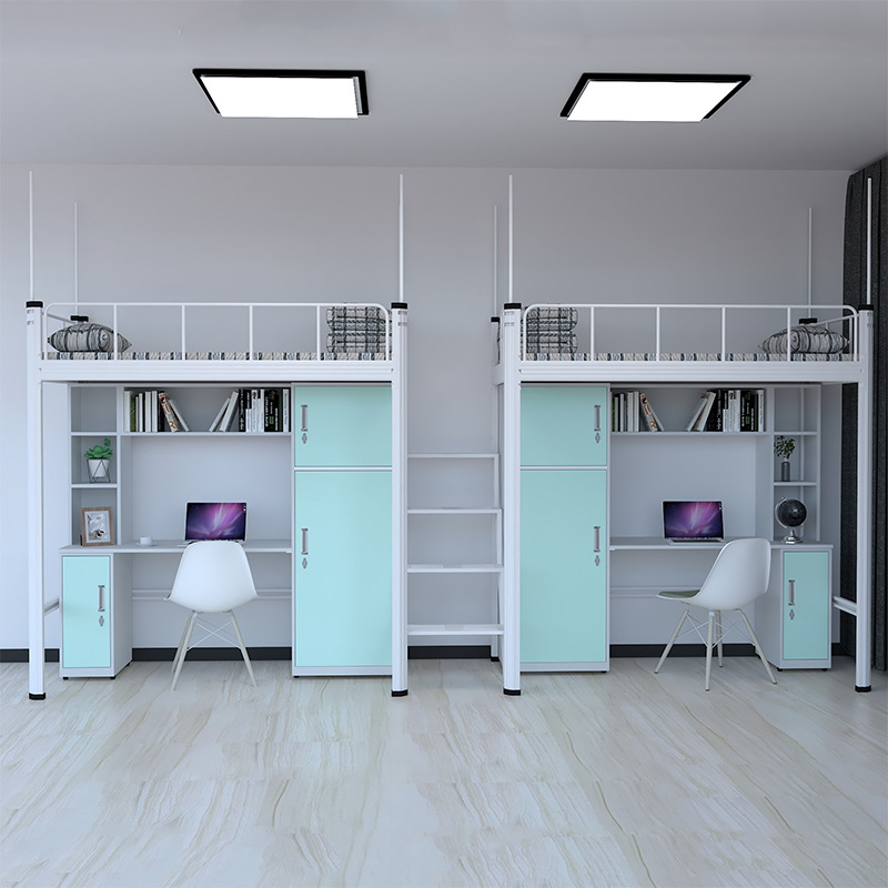 学生员工宿舍书柜一体高架床 上床下桌组合铁艺床单人组合公寓床