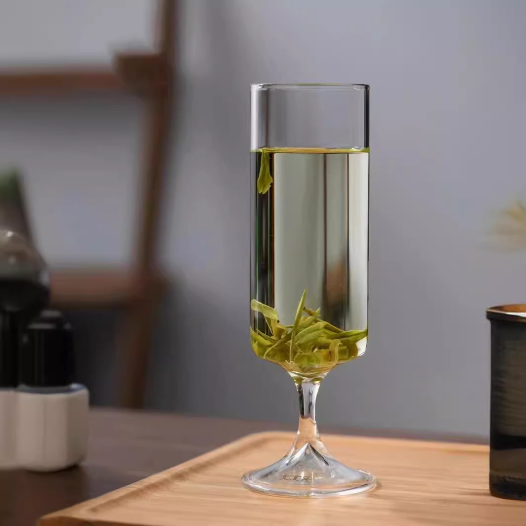 猴魁品鉴玻璃杯泡绿茶专用家用高脚杯透明日式创意水杯红酒香槟杯