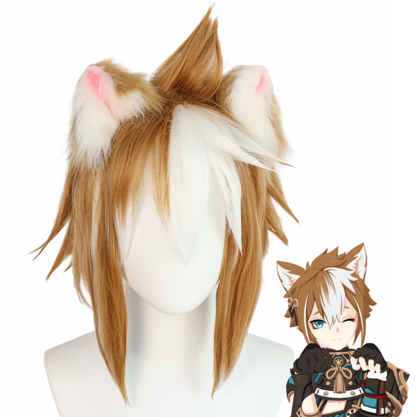 原神 五郎 cosplay带兽耳反翘短发游戏动漫角色扮演 wig穆里尼奥