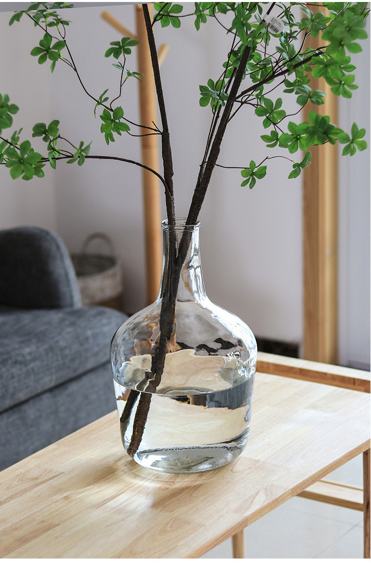 北欧简约细口大肚花瓶透明玻璃大花器吊钟马醉木插花水培落地台面