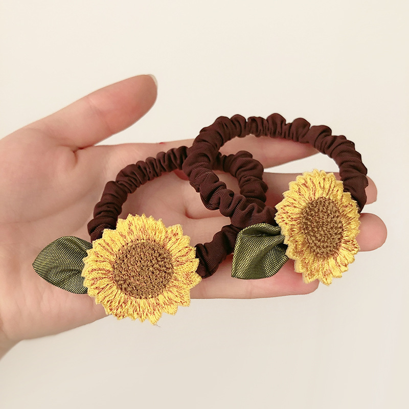 MIZI Fresh Sunflower Hair Rope Female Ponytail Head Rope Cute Sweet Large Intestine Hair Ring Bun High Elasticity Durable hair accessories